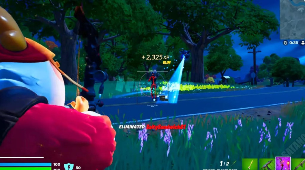 Fortnite aimbot lock-on with skeleton ESP during a live elimination