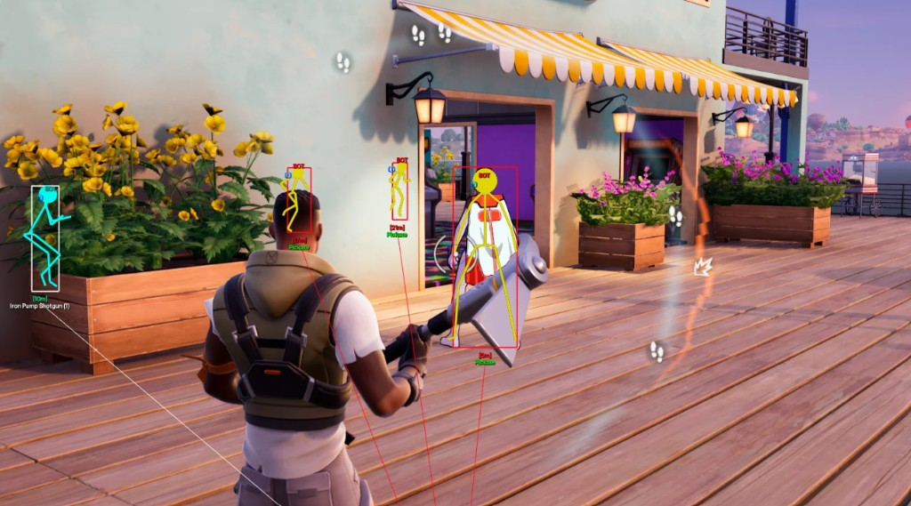 Fortnite cheats ESP boxes and tracers on bots for a buyers preview
