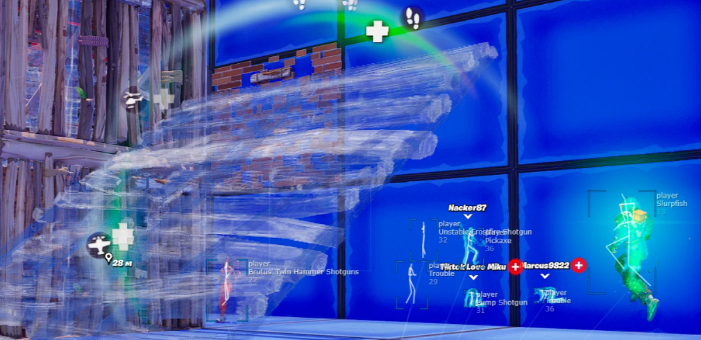Fortnite cheats build-fight ESP with names and weapons through walls
