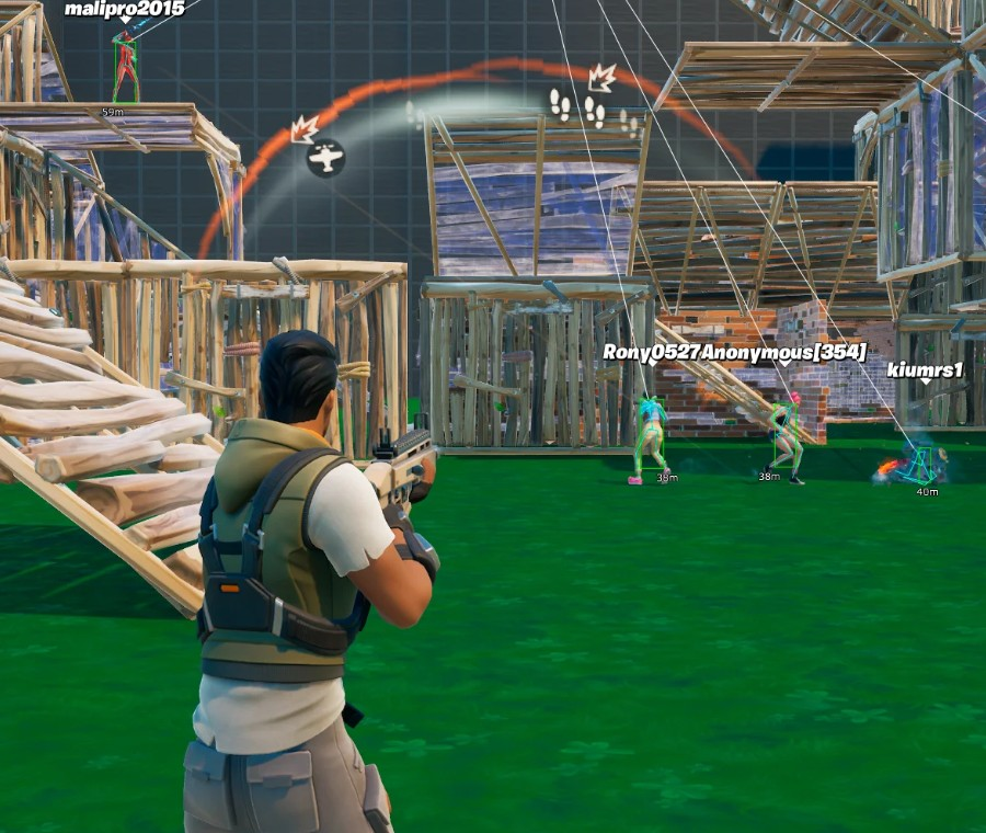 Fortnite cheats combat ESP after a patch — player boxes and distance tags