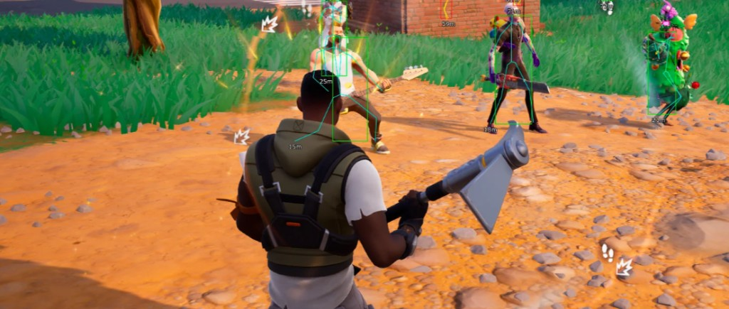 Fortnite cheats ESP in an open field for zero-build fights